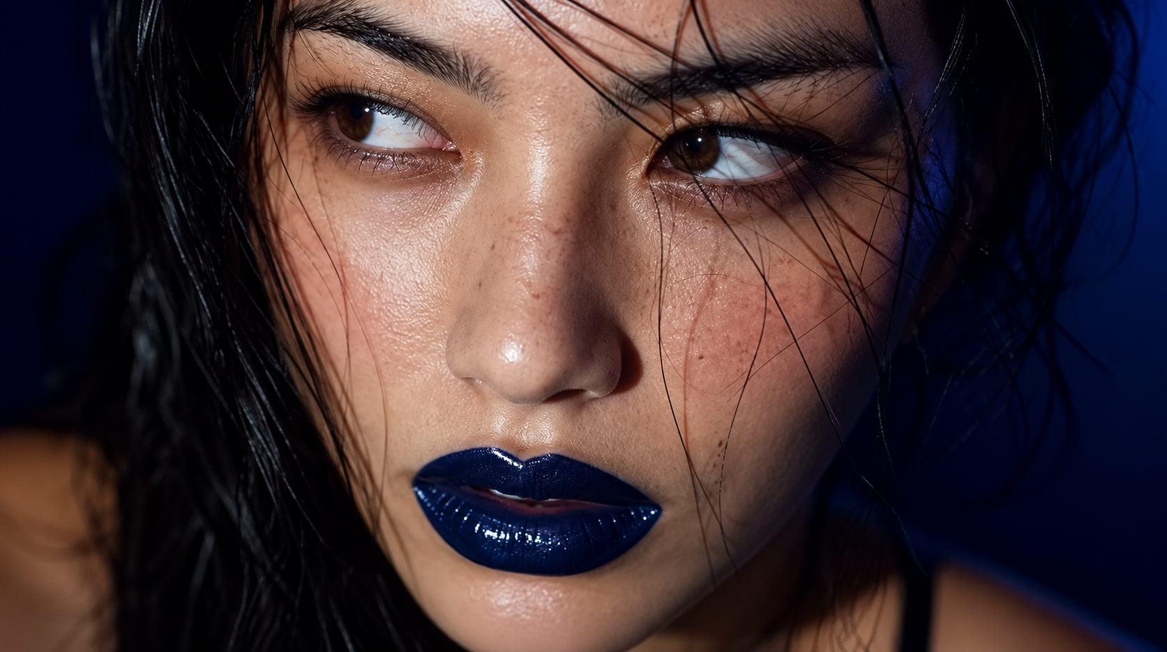Portrait with dark blue lipstick
