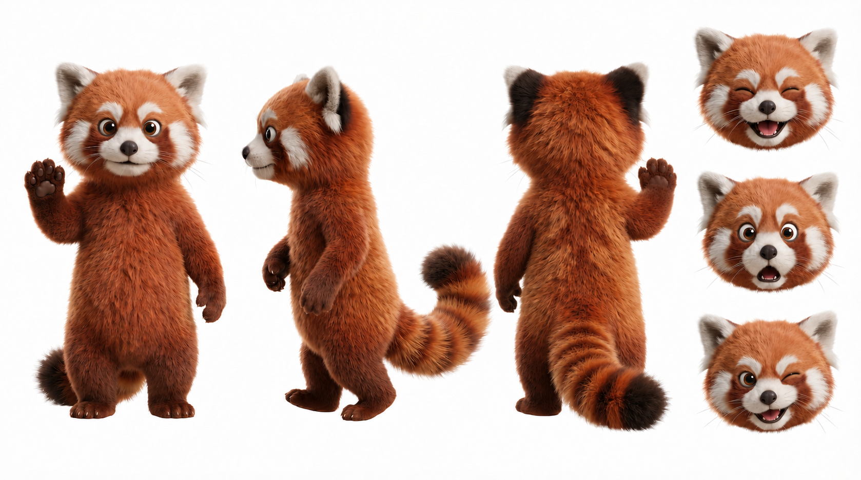 Red panda character reference sheet