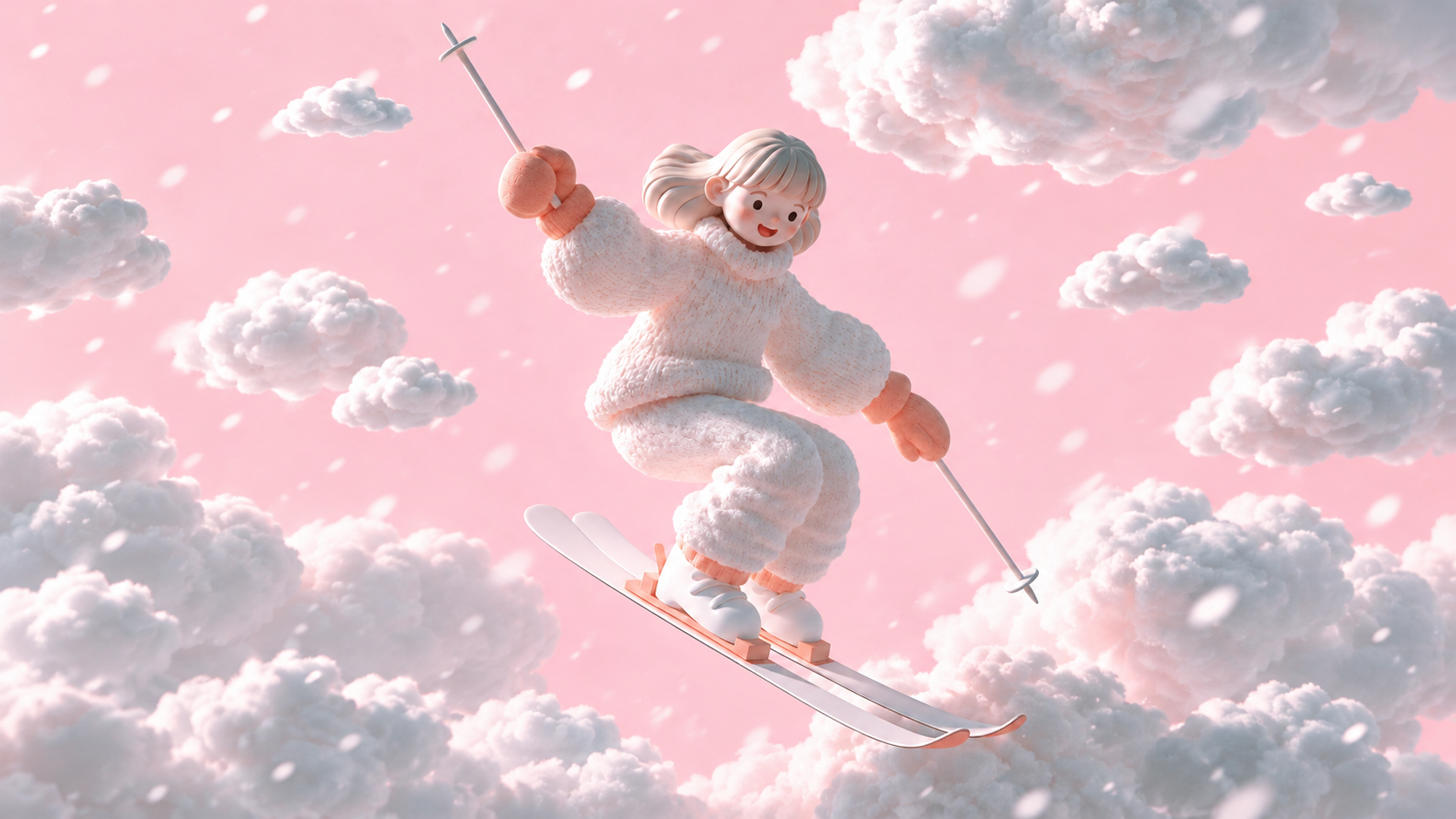 Figure among pink clouds