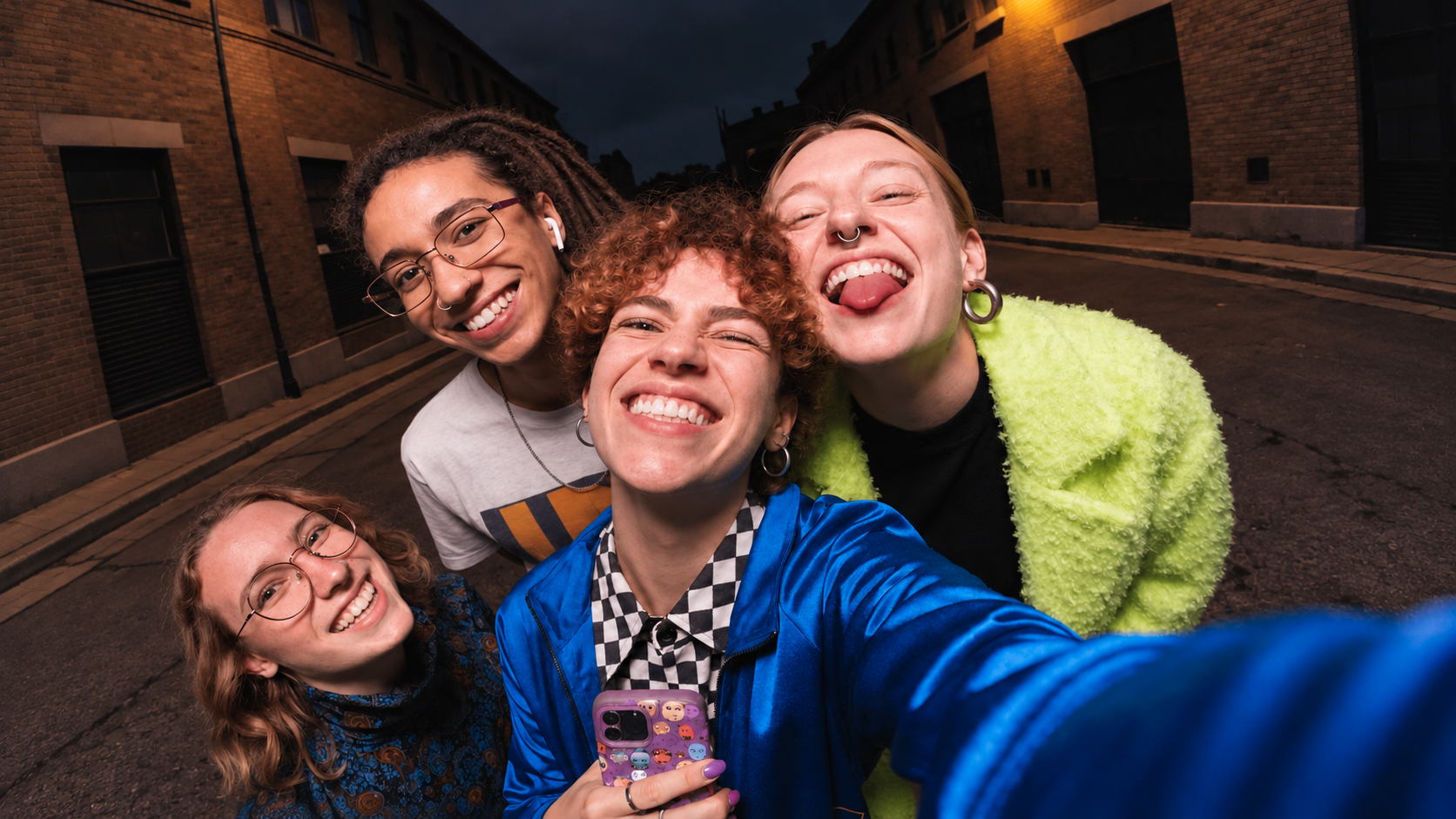 Friends posing for a group selfie