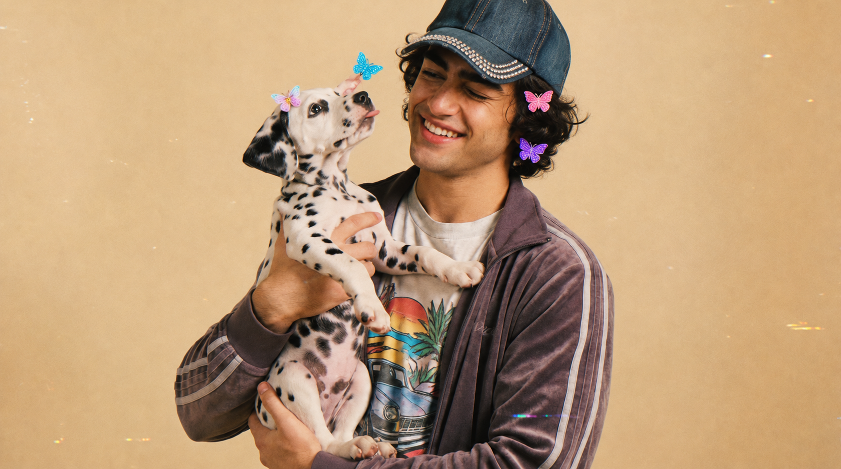 Man holding a spotted dog
