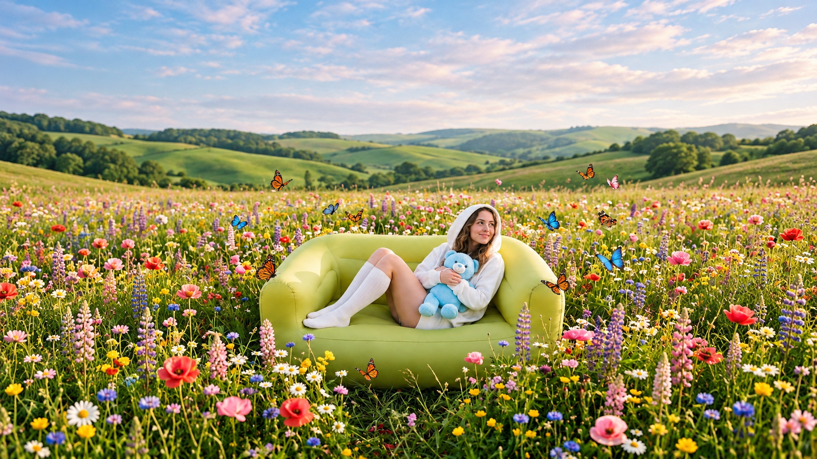 Woman reclining in a field of flowers
