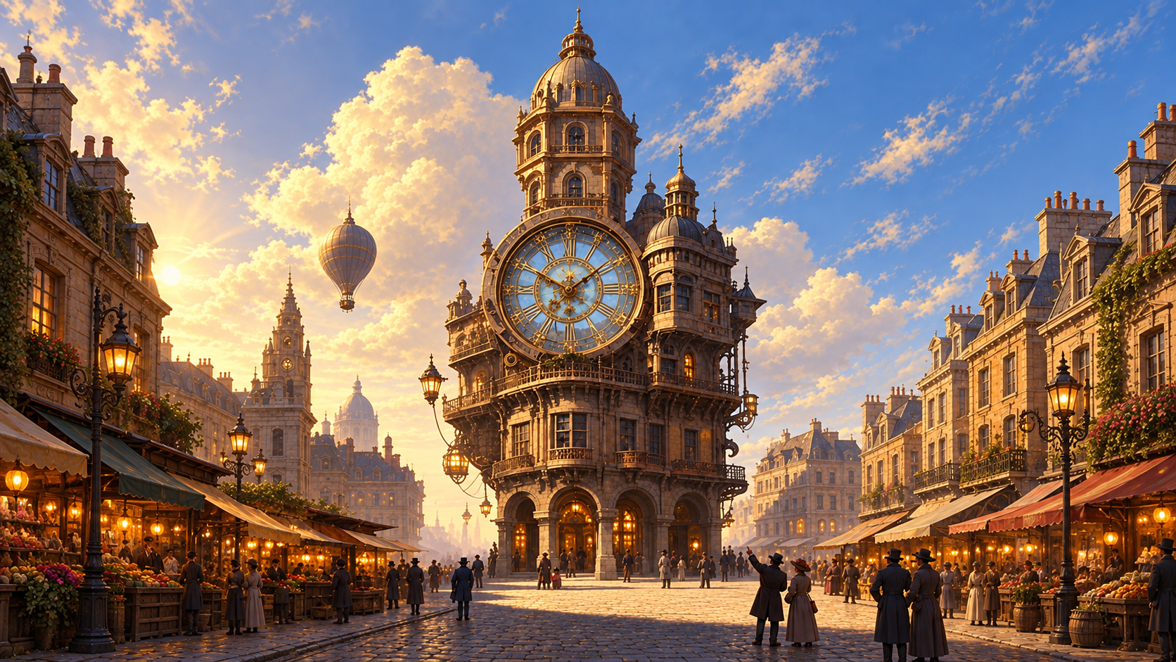 Sunlit ornate city architecture