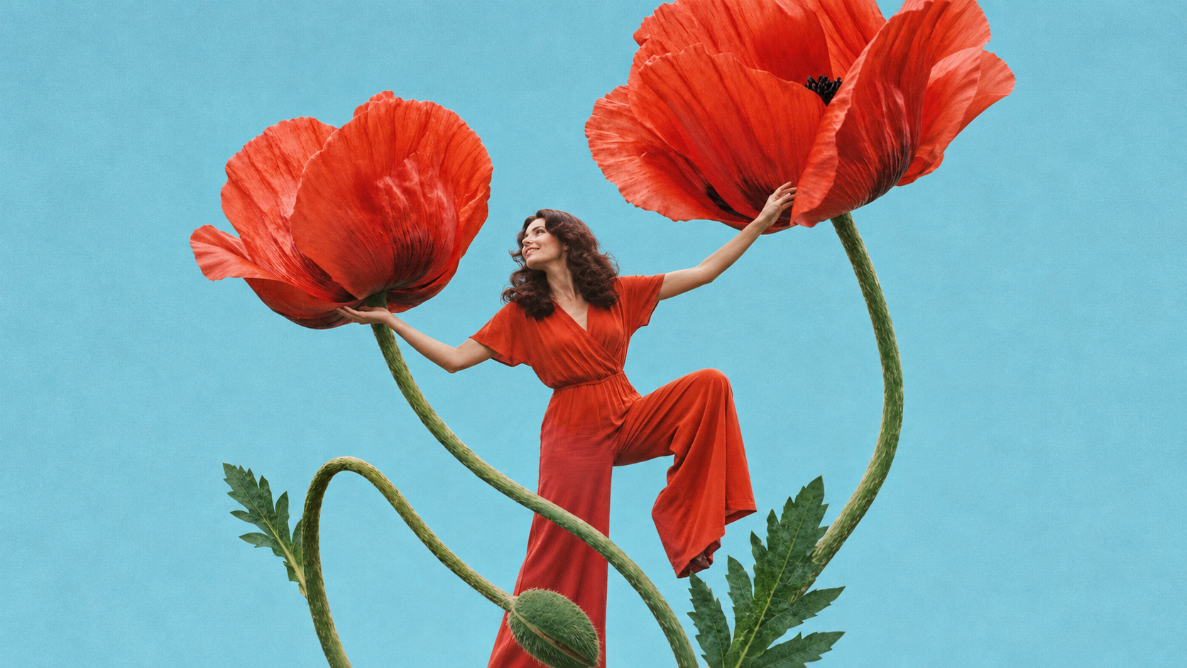 Red flowers against a blue sky
