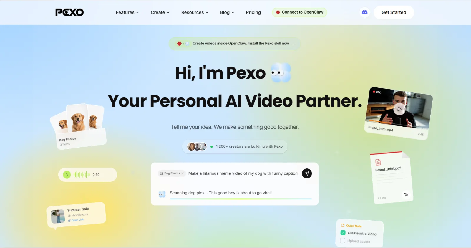 Pexo turns a plain-language brief into a finished video in one conversation