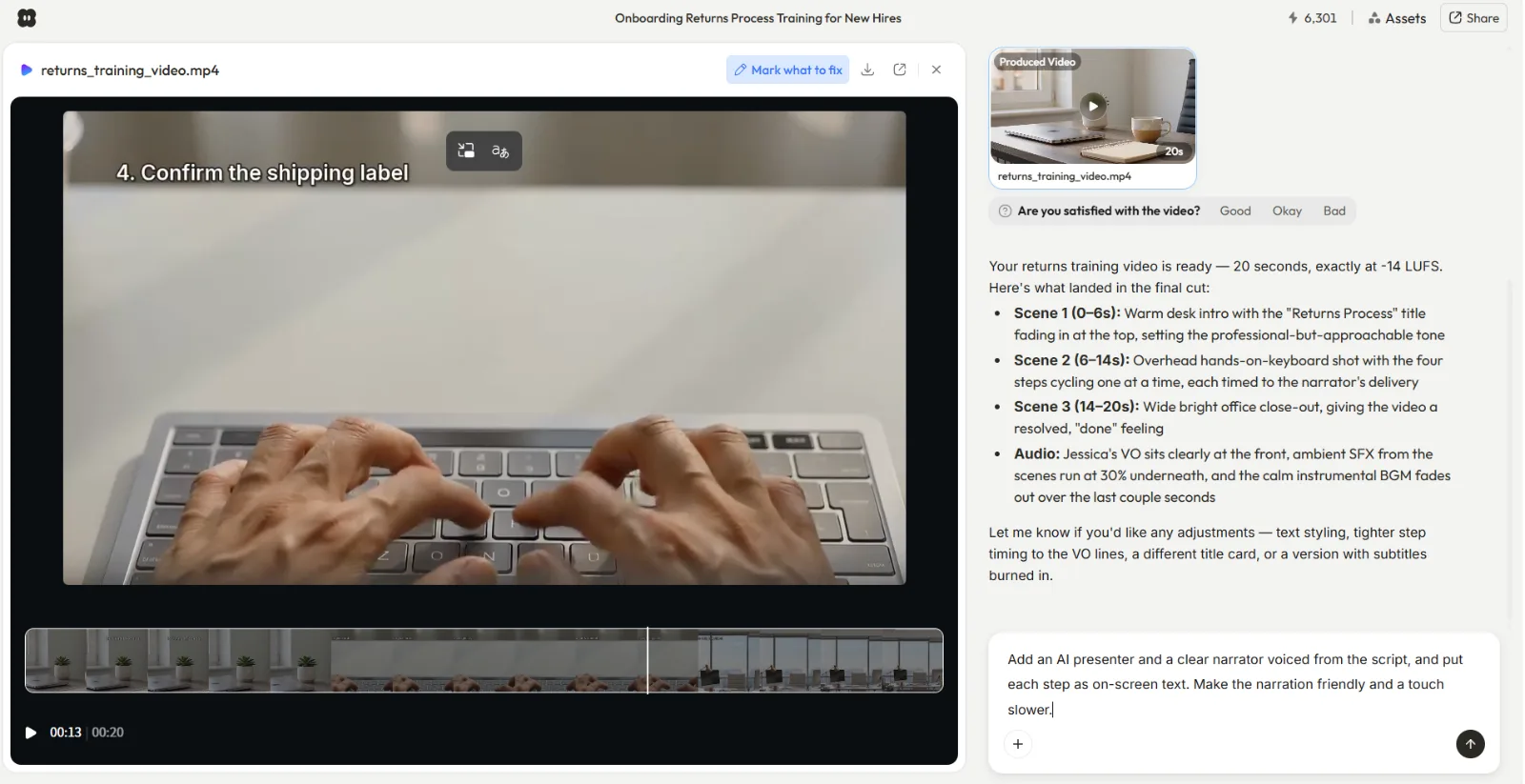 Pexo previewing a training video draft before final production