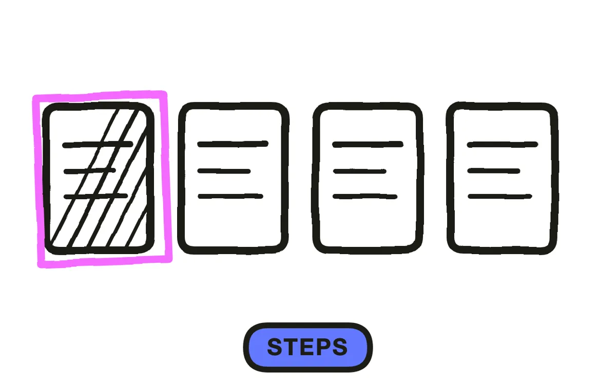 A hand-drawn numbered list with eight items, the last two crossed out and merged into item six