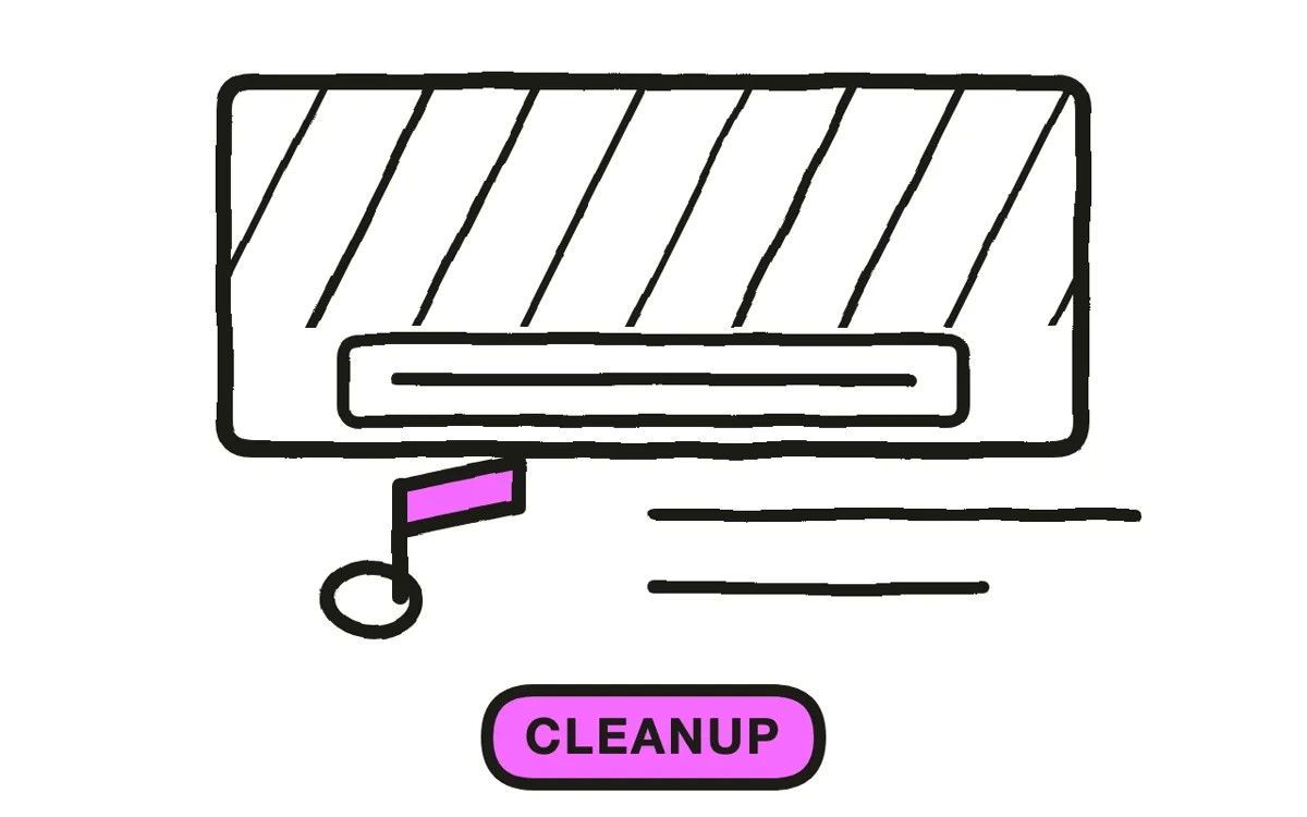 A hand-drawn timeline with frames aligned and a cleanup marker beneath