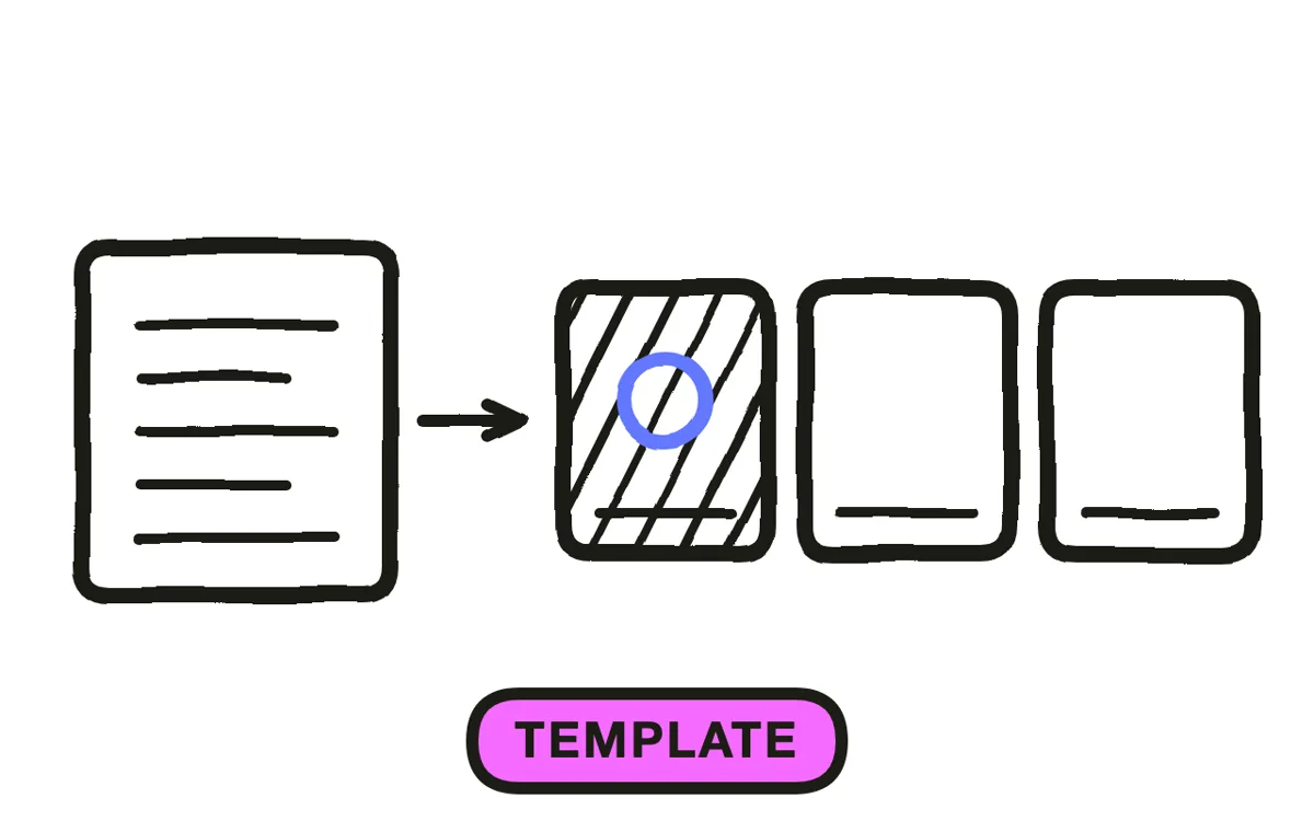 A hand-drawn storyboard grid with six numbered panels showing an identical layout
