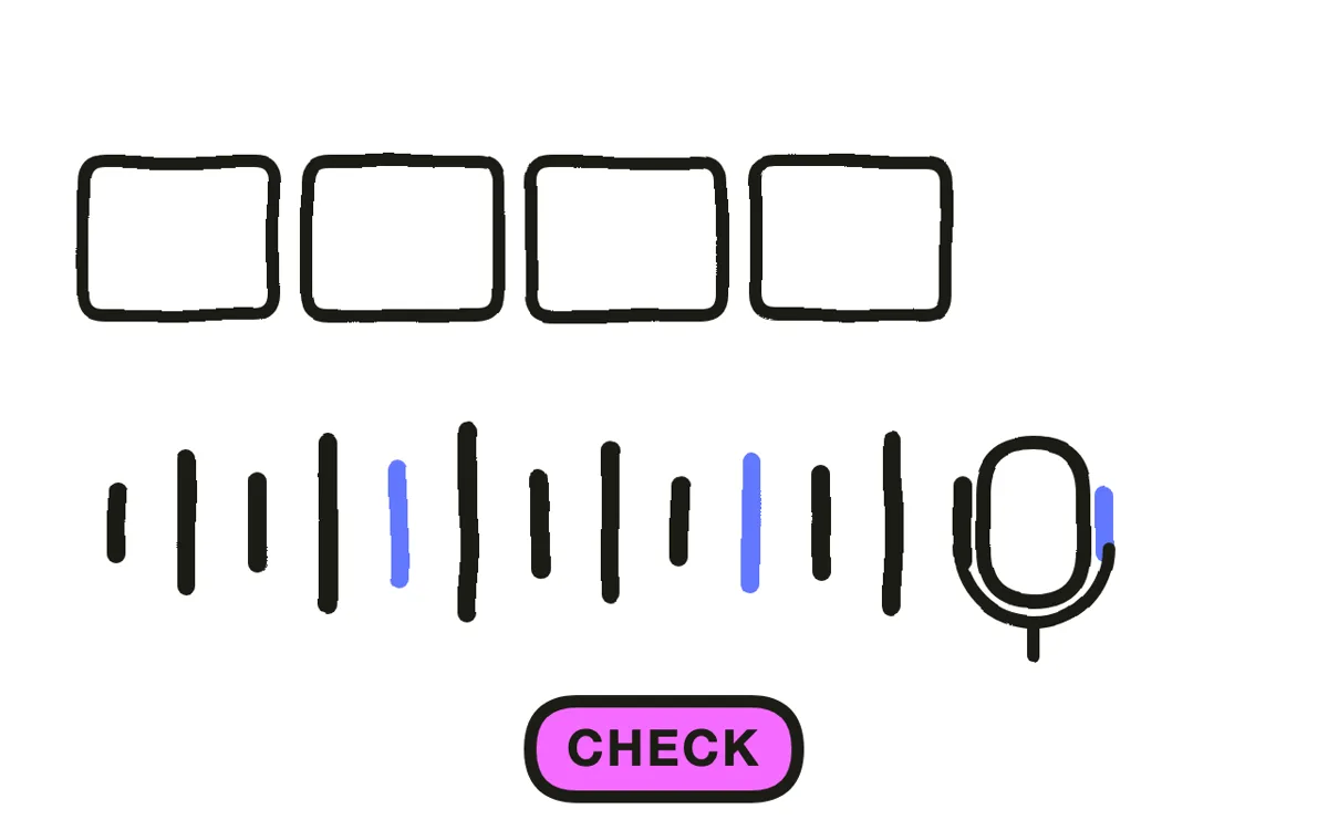 A hand-drawn quiz card with three answer options and a checkmark