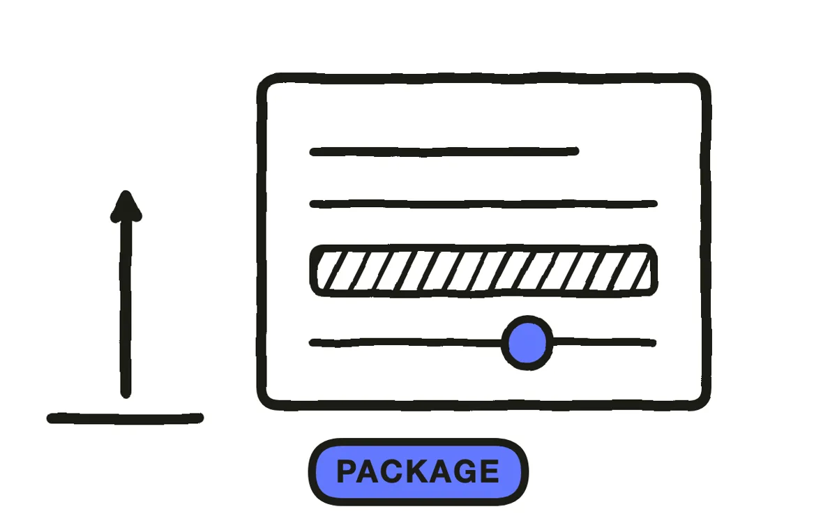 A hand-drawn export dialog beside a SCORM package icon