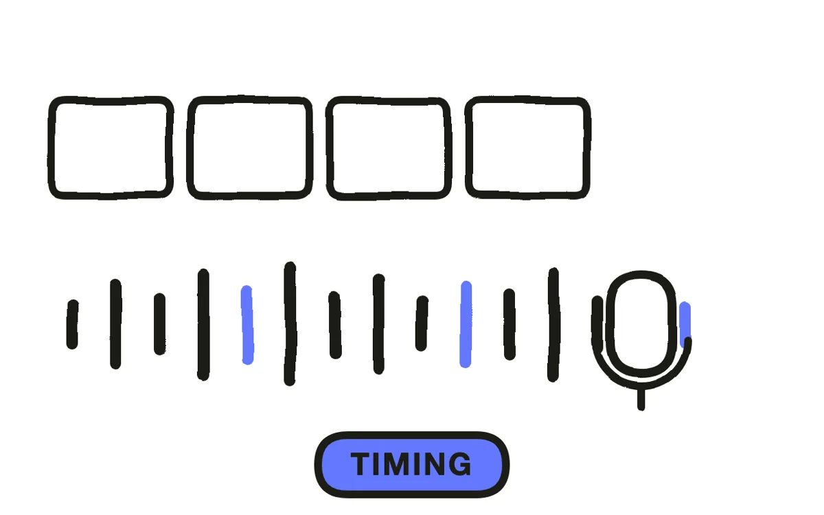 A hand-drawn audio waveform with phrase markers aligned beneath it