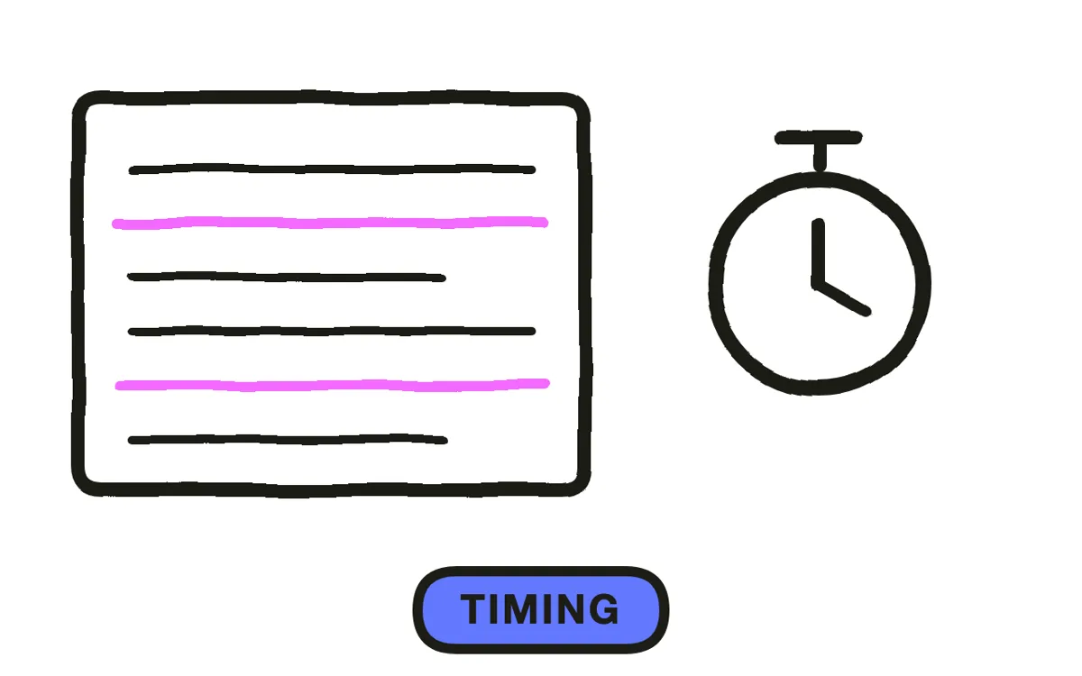 A hand-drawn calendar with three post markers before a launch date