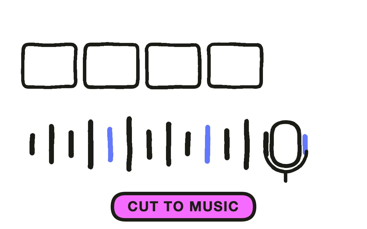 A hand-drawn waveform with cut markers aligned to its rises