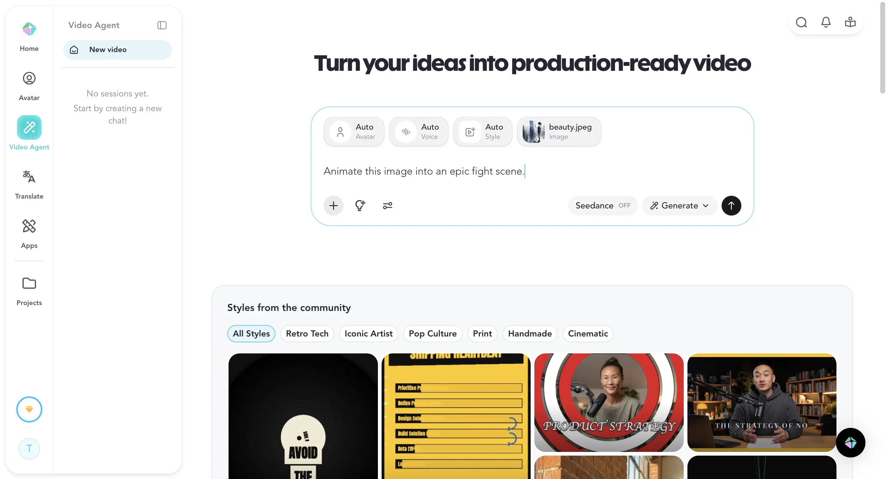 HeyGen Video Agent image to video tool