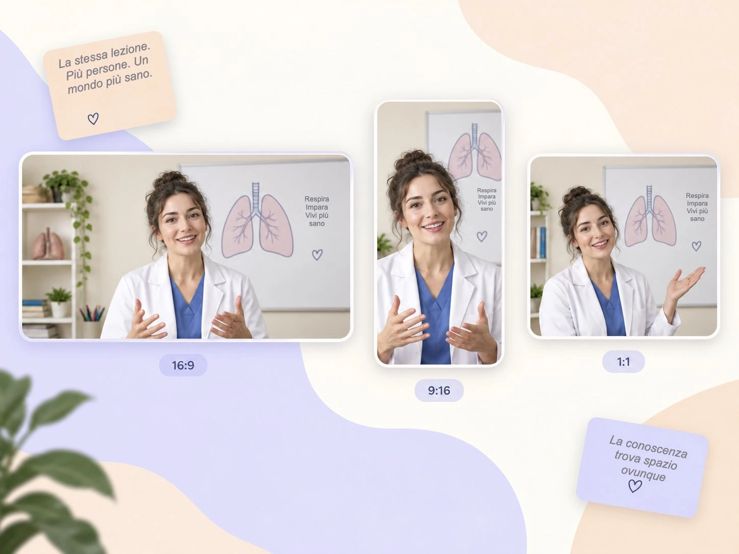 Un video medico esportato nei formati 16:9, 9:16 e 1:1 fino a 4K
