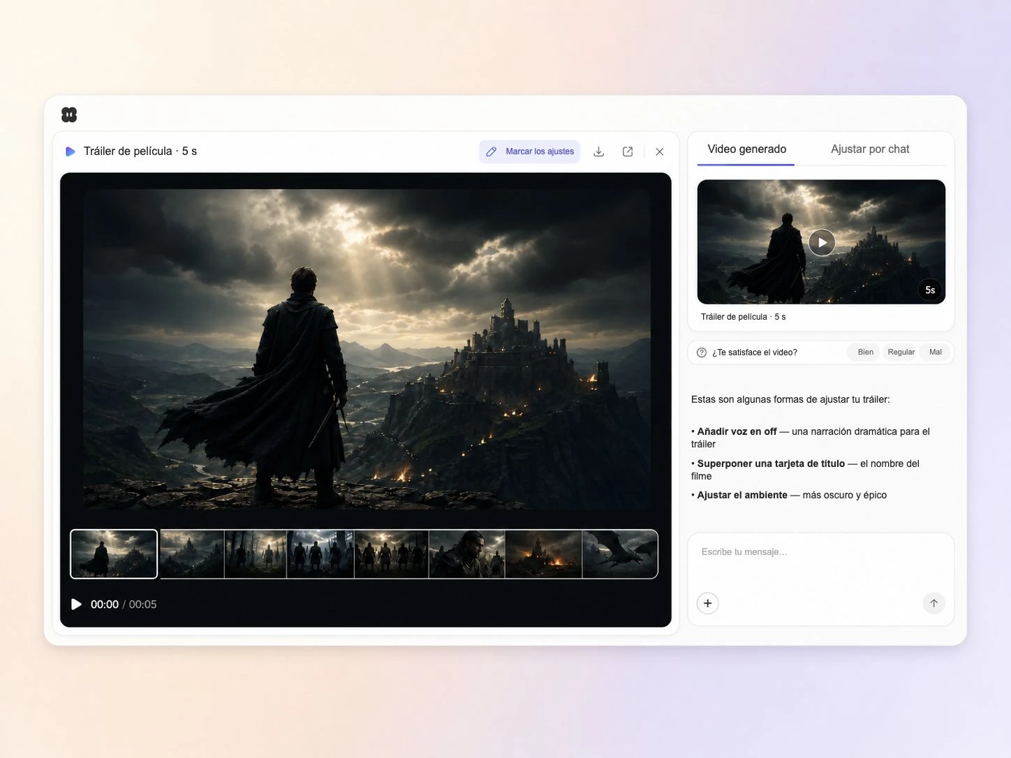 Creación de un tráiler de película a partir de un texto y una foto en el editor de Pexo