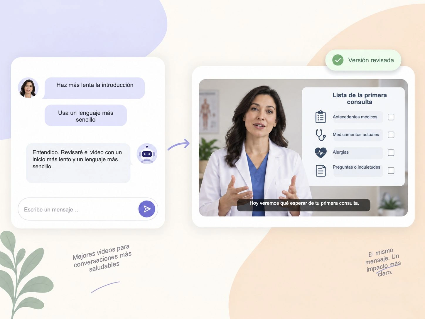 Revisión ilustrativa de un video médico con una solicitud para ralentizar y simplificar la introducción