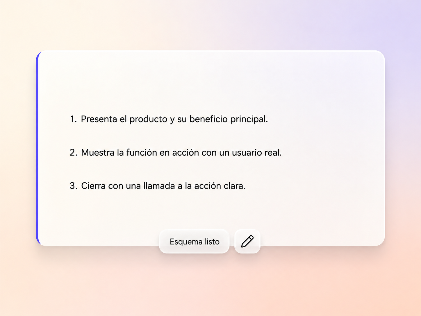 Esquema del guion de un vídeo explicativo generado por Pexo