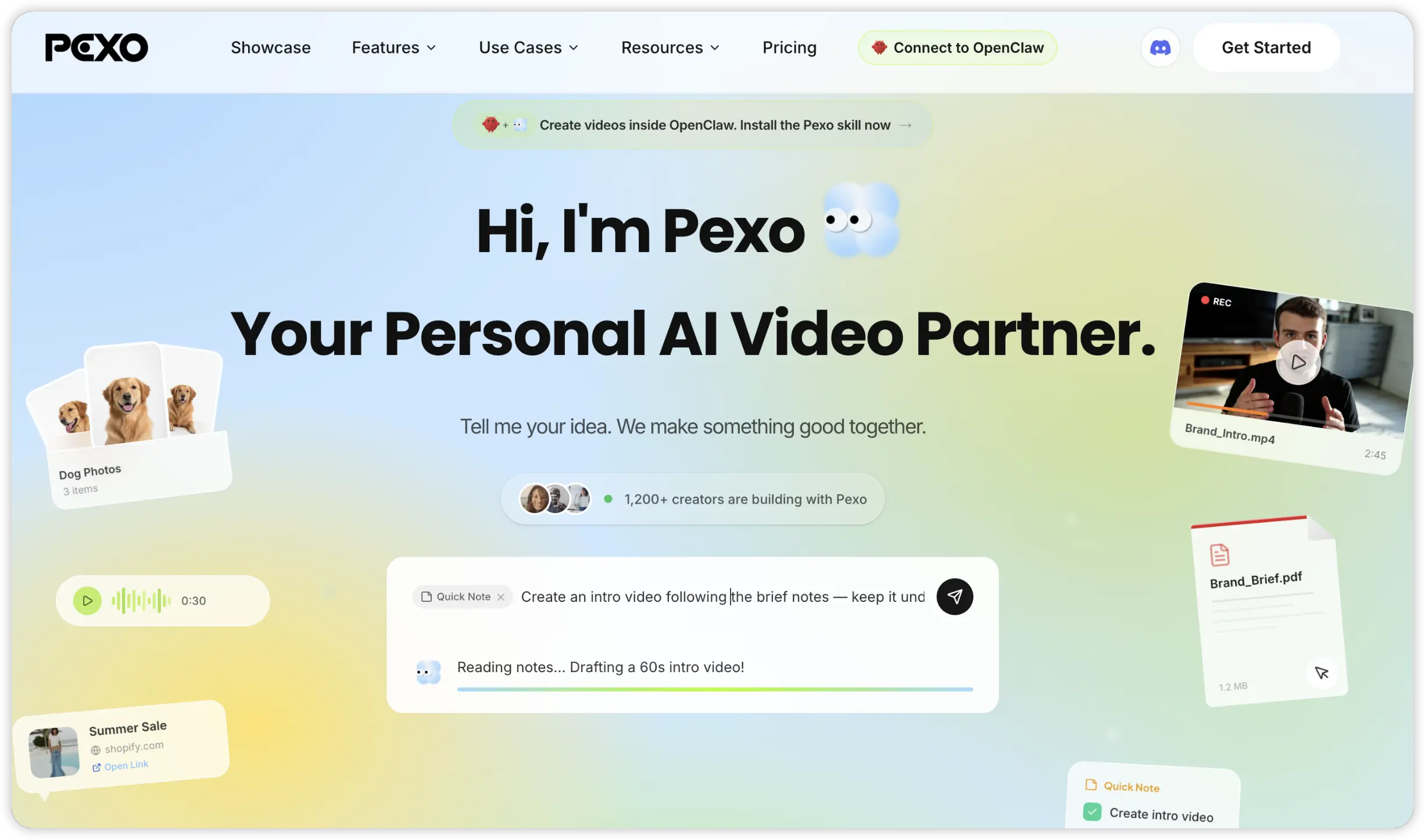 Pexo AI video generator homepage with text to video creation